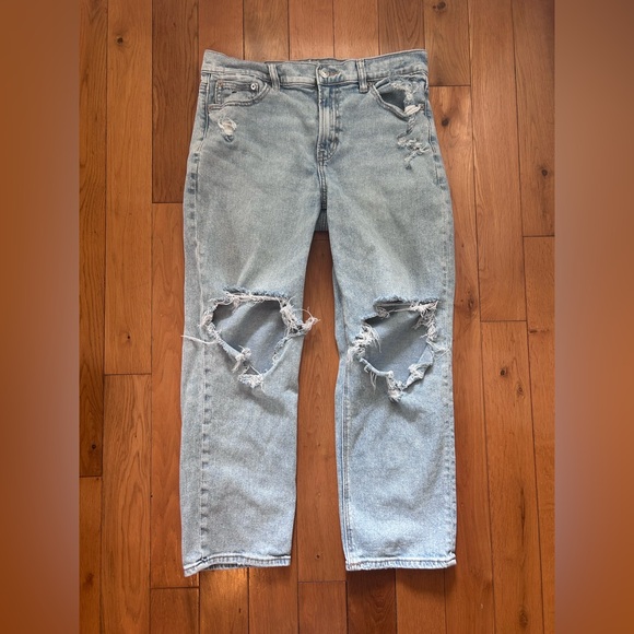 AE Stretch Super High-Waisted Ripped Ankle Straight Jean Size 10 short - Picture 4 of 8